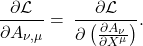 \begin{gather*}\pder[\La]{A_{\nu,\mu}} =\s \pder[\La]{\left(\pder[A_{\nu}]{X^{\mu}}\right)}.\end{gather*}